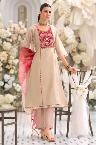 Blue embroidered cotton kurta trouser set