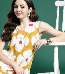 Mustard printed cotton kurta trouser set