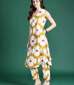 Mustard printed cotton kurta trouser set