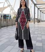 Black printed cotton kurta trouser set