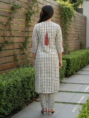 White printed cotton kurta trouser set 3