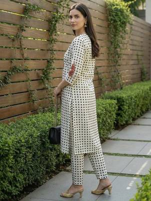 White printed cotton kurta trouser set 4