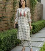 White printed cotton kurta trouser set