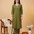 Green embroidered cotton kurta trouser set
