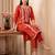 Orange embroidered viscose rayon kurta trouser set