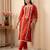 Orange embroidered viscose rayon kurta trouser set