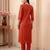 Orange embroidered viscose rayon kurta trouser set