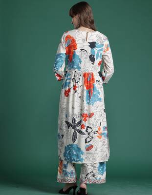 Multicolor printed viscose rayon kurta trouser set 3