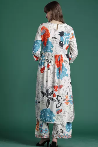 Multicolor printed viscose rayon kurta trouser set