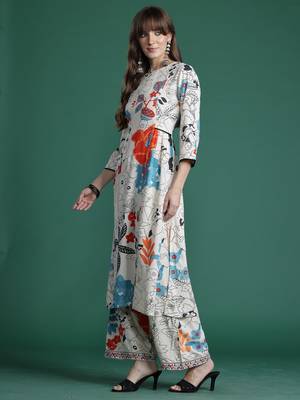 Multicolor printed viscose rayon kurta trouser set 4