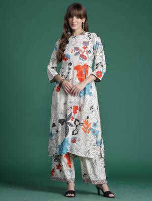 Multicolor printed viscose rayon kurta trouser set 1