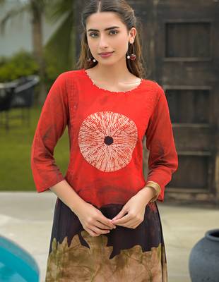 Red printed cotton kurta trouser set 2