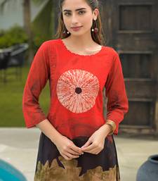 Red printed cotton kurta trouser set