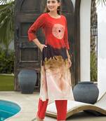 Red printed cotton kurta trouser set