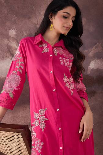 Pink printed cotton kurta trouser set