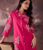 Pink printed cotton kurta trouser set