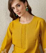 Mustard embroidered cotton kurta trouser set