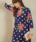 Blue printed cotton kurta trouser set