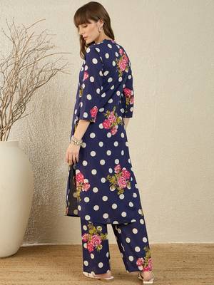 Blue printed cotton kurta trouser set 2