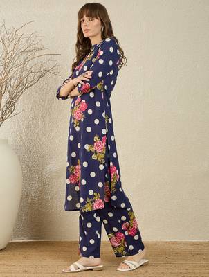 Blue printed cotton kurta trouser set 3