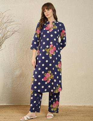 Blue printed cotton kurta trouser set 4