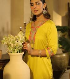 Yellow embroidered silk kurta trouser set