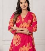 Pink printed cotton kurta trouser set
