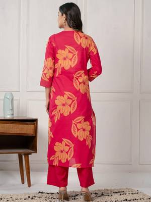 Pink printed cotton kurta trouser set 2
