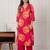 Pink printed cotton kurta trouser set