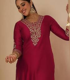 Maroon embroidered liva kurta trouser set