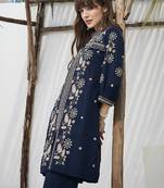 Navy blue embroidered viscose rayon kurta trouser set