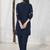 Navy blue embroidered viscose rayon kurta trouser set