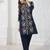 Navy blue embroidered viscose rayon kurta trouser set
