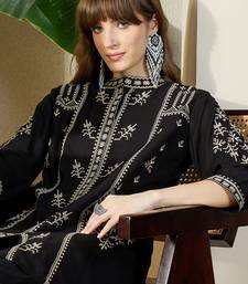 Black embroidered viscose rayon kurta trouser set