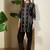 Black embroidered viscose rayon kurta trouser set