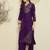 Purple embroidered viscose rayon kurta trouser set