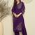 Purple embroidered viscose rayon kurta trouser set