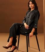 Black embroidered silk kurta trouser set