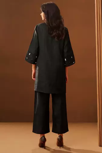 Black embroidered silk kurta trouser set