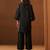 Black embroidered silk kurta trouser set