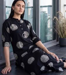 Black printed viscose rayon kurta trouser set