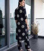 Black printed viscose rayon kurta trouser set