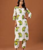 White printed cotton kurta trouser set