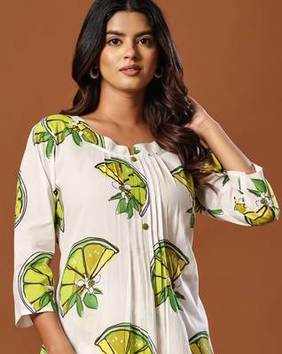 White printed cotton kurta trouser set 2