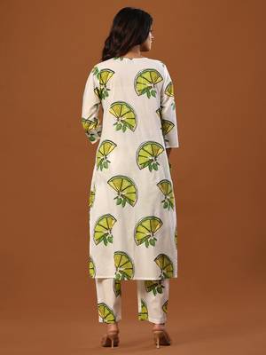 White printed cotton kurta trouser set 3