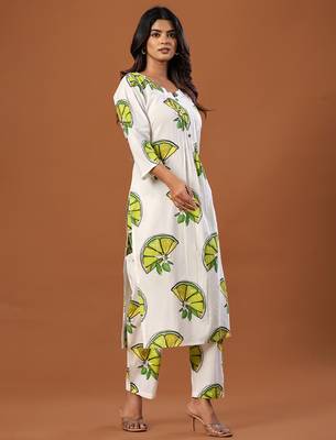 White printed cotton kurta trouser set 4