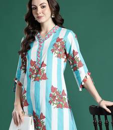 Blue printed cotton kurta trouser set