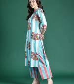 Blue printed cotton kurta trouser set