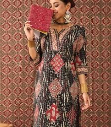 Black printed cotton kurta trouser set