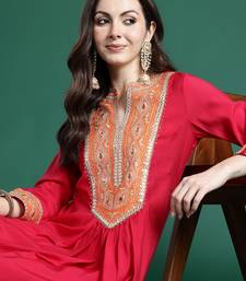 Pink embroidered silk kurta trouser set